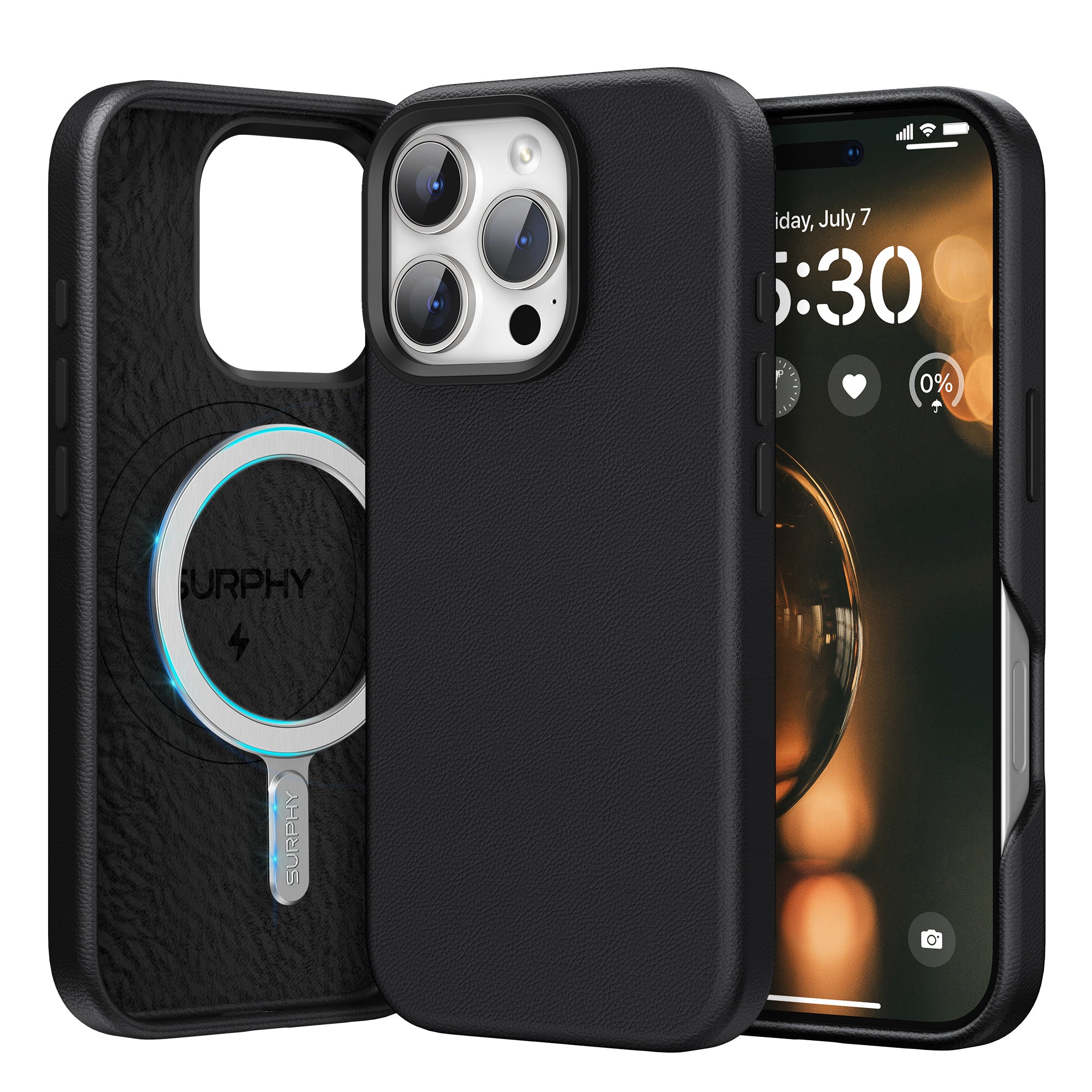 SURPHY Designed for iPhone 16 Pro Leather Case Compatible with MagSafe, Faux Leather Phone Case (Metallic Buttons, Microfiber Lining) for 16 Pro 6.3 inch 2024