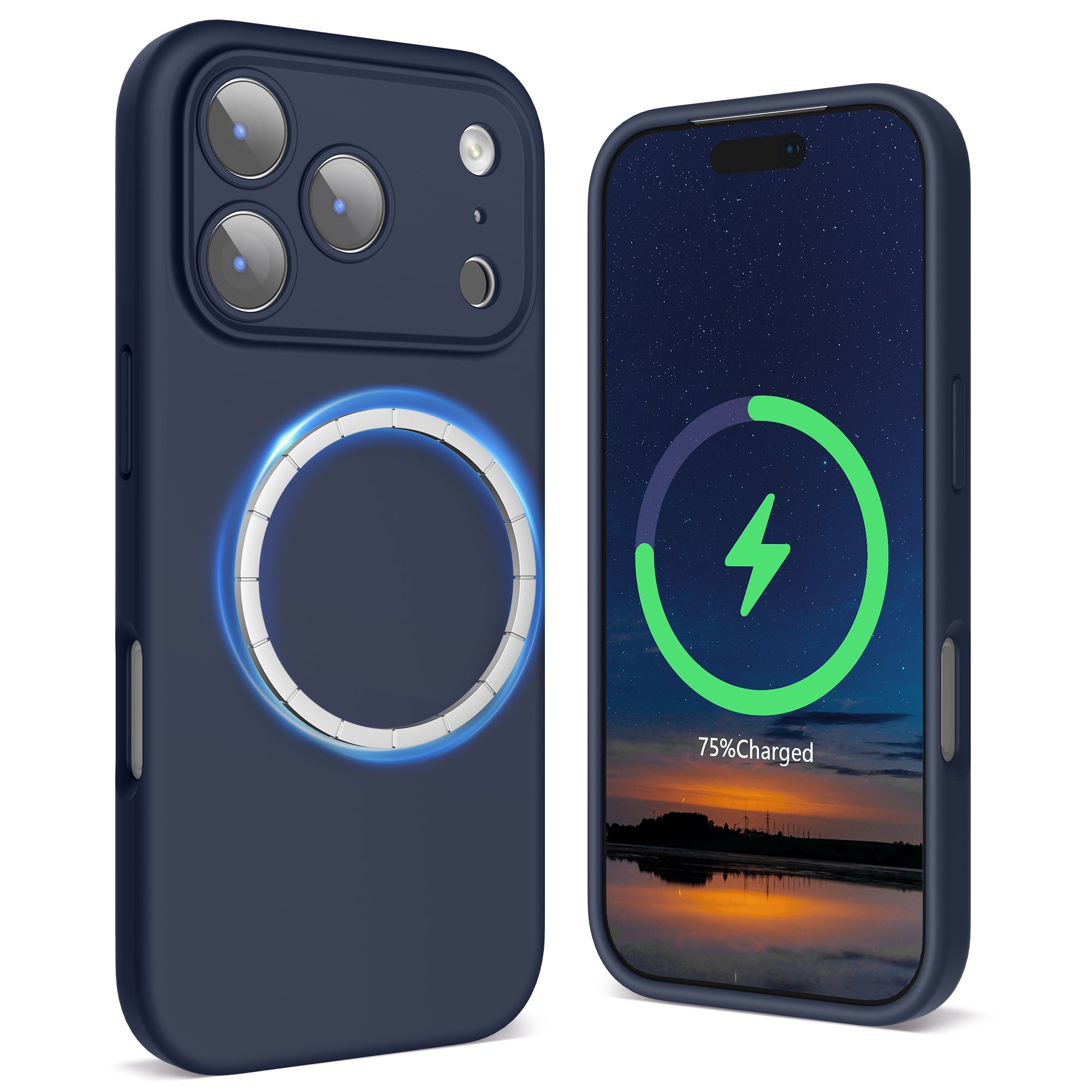 Coque Silicone IPhone 17 Pro - Compatible MagSafe, Protection Renforcée Bleu Nuit