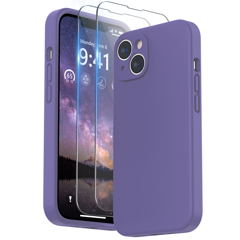 SURPHY Designed for iPhone 14 Plus Case with Screen Protector and Camera Protection, Liquid Silicone Phone Case with Soft Microfiber Lining