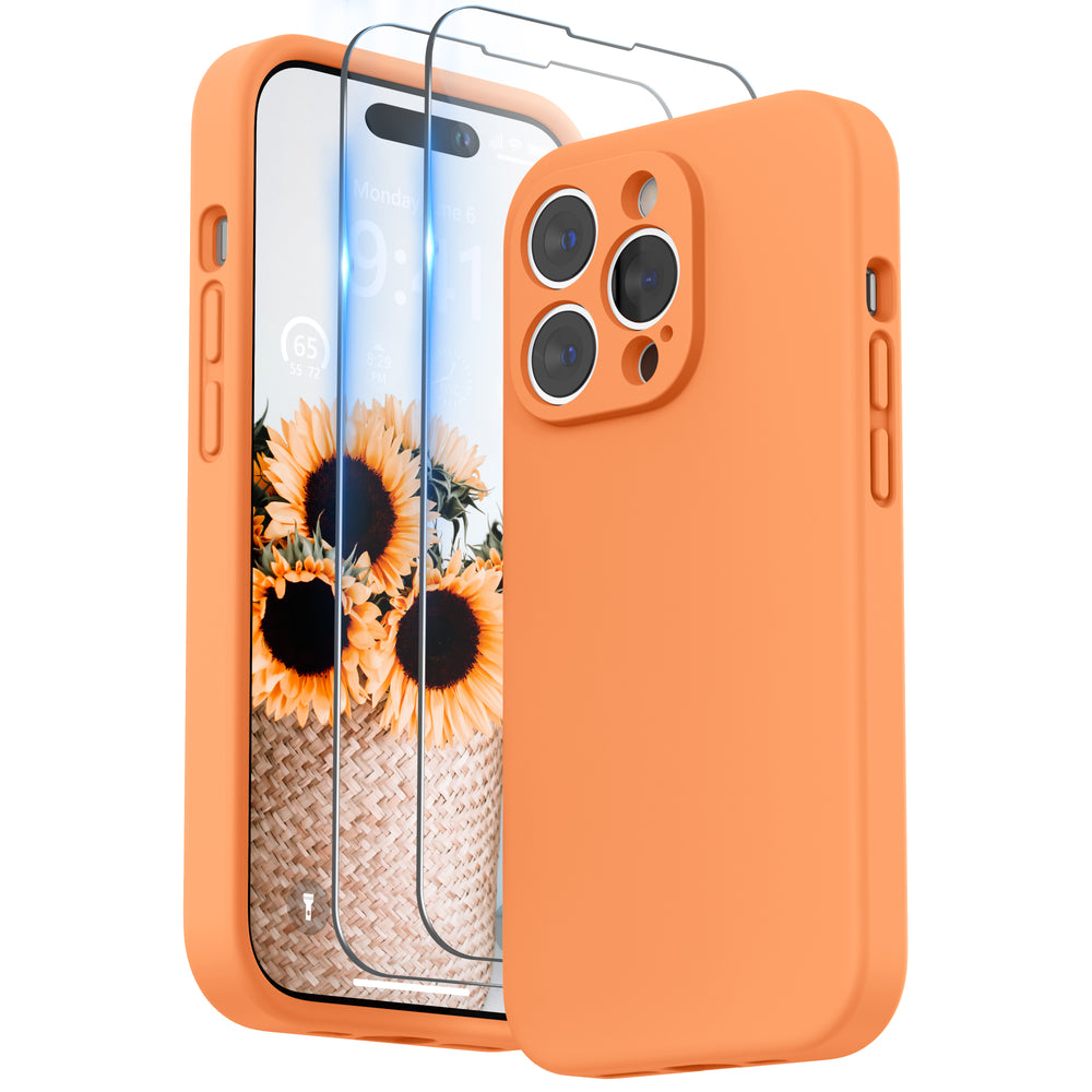 SURPHY Designed for iPhone 14 Pro Case with Screen Protector, (Camera Protection + Soft Microfiber Lining) Liquid Silicone Phone Case