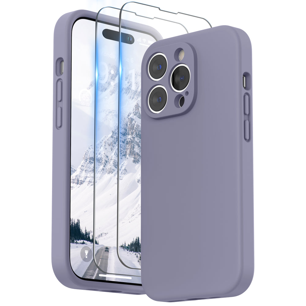SURPHY Designed for iPhone 14 Pro Case with Screen Protector, (Camera Protection + Soft Microfiber Lining) Liquid Silicone Phone Case