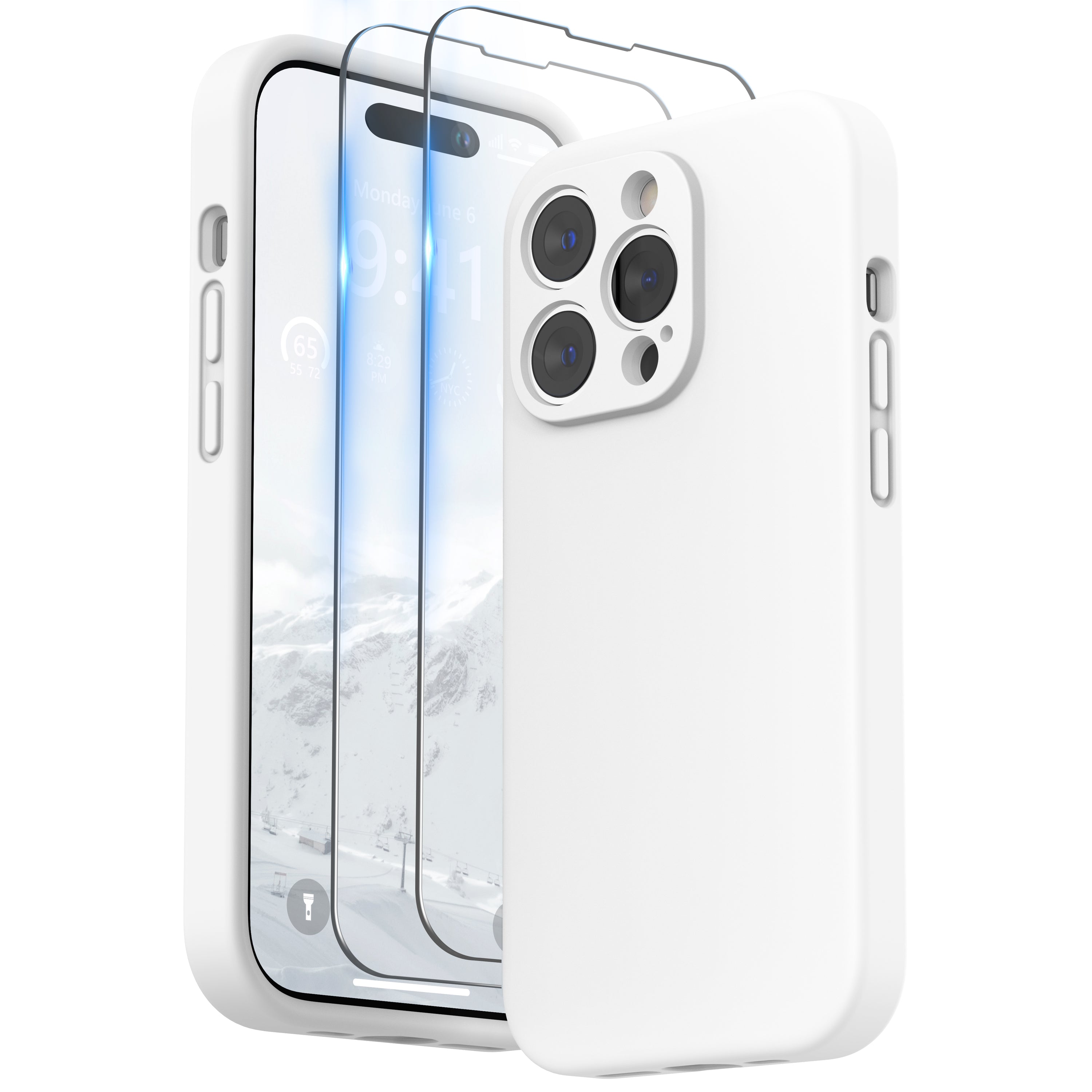 SURPHY Designed for iPhone 14 Pro Case with Screen Protector, (Camera Protection + Soft Microfiber Lining) Liquid Silicone Phone Case