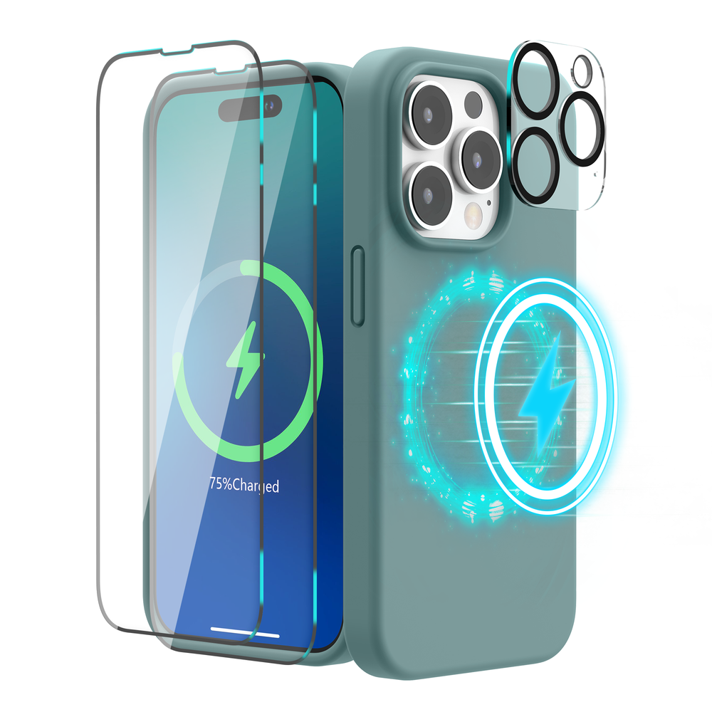 SURPHY (4 in 1 Designed for iPhone 14 Pro Case Compatible with MagSafe (6.1 inch, 2022), with 2 Pack Screen Protector + Camera Cover, Liquid Silicone Phone Case