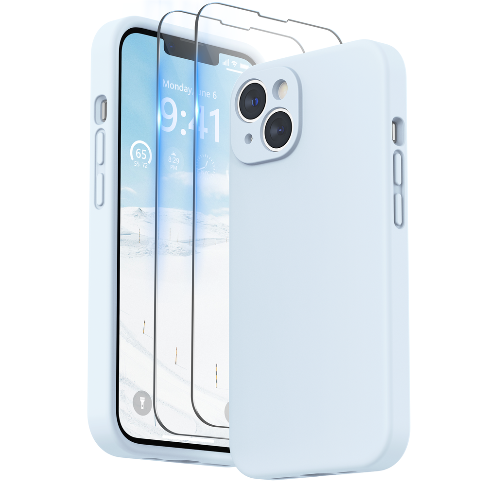 SURPHY Designed for iPhone 14 Plus Case with Screen Protector and Camera Protection, Liquid Silicone Phone Case with Soft Microfiber Lining