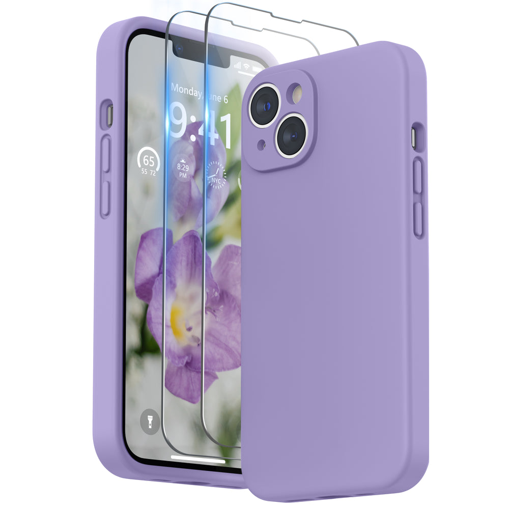 SURPHY Designed for iPhone 14 Plus Case with Screen Protector and Camera Protection, Liquid Silicone Phone Case with Soft Microfiber Lining