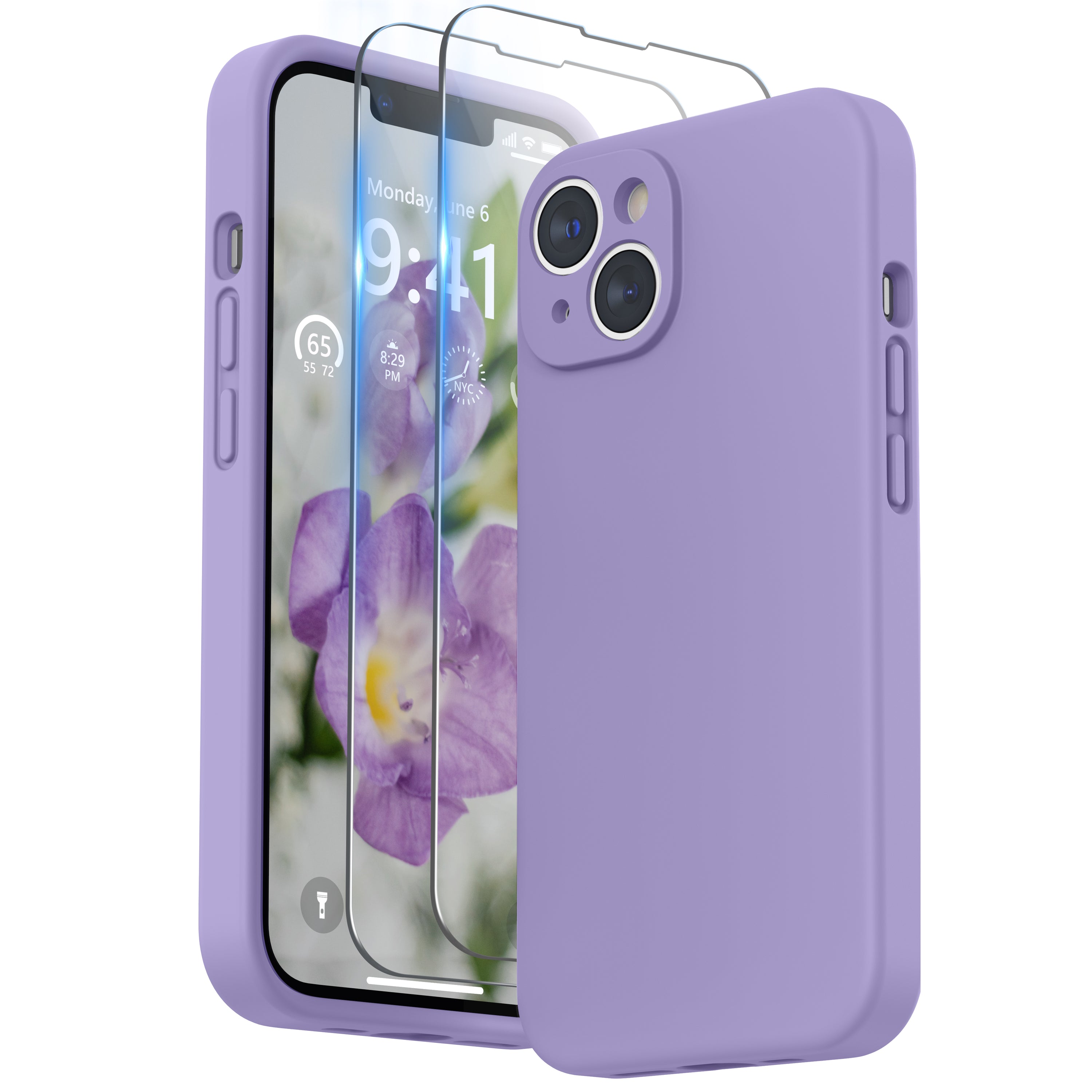 SURPHY Designed for iPhone 14 Plus Case with Screen Protector and Camera Protection, Liquid Silicone Phone Case with Soft Microfiber Lining