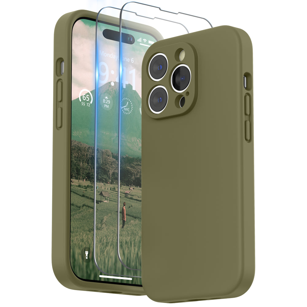 SURPHY Designed for iPhone 14 Pro Case with Screen Protector, (Camera Protection + Soft Microfiber Lining) Liquid Silicone Phone Case