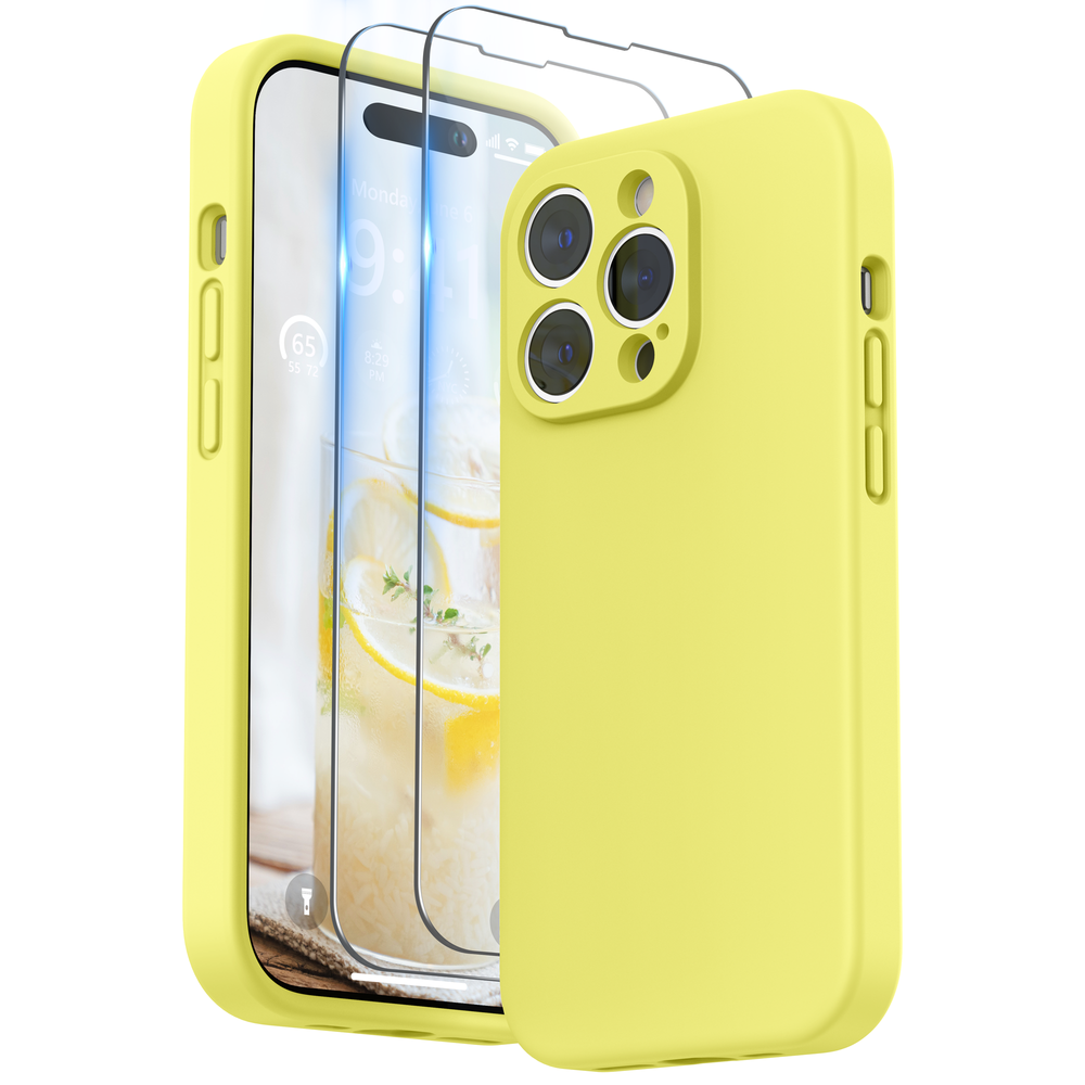 SURPHY Designed for iPhone 14 Pro Case with Screen Protector, (Camera Protection + Soft Microfiber Lining) Liquid Silicone Phone Case