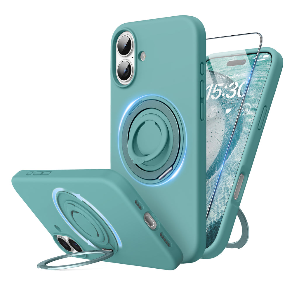 SURPHY 360° Magnetic Stand for iPhone 16 Case with Finger Ring, Compatible with MagSafe, with Screen Protector, Ring Stand and Finger Phone Case for 16 6.1 inch 2024