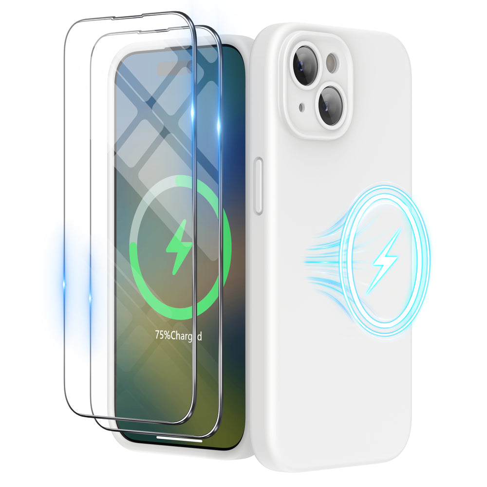 SURPHY Designed for iPhone 15 Pro Case Compatible with MagSafe (6.1 inch 2023), with 2 Pack Screen Protector, Liquid Silicone Phone Case (Camera Protective + Soft Microfiber Lining)
