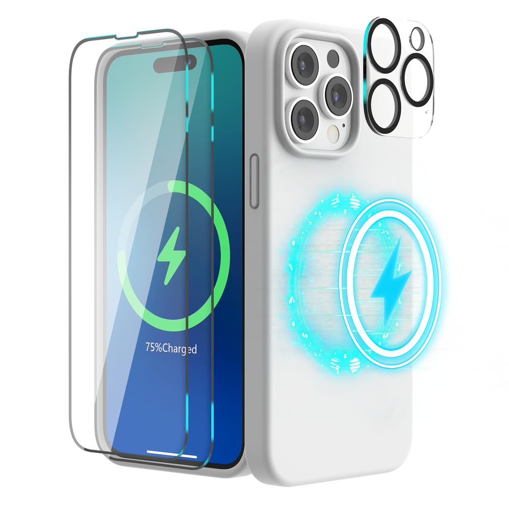 SURPHY (4-in-1-Hülle, entworfen für iPhone 14 Pro Max, kompatibel mit MagSafe (6,7 Zoll, 2022), mit 2er-Pack Displayschutzfolie + Kameraabdeckung, flüssige Silikon-Handyhülle
