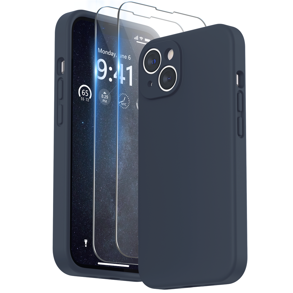 SURPHY Designed for iPhone 14 Plus Case with Screen Protector and Camera Protection, Liquid Silicone Phone Case with Soft Microfiber Lining