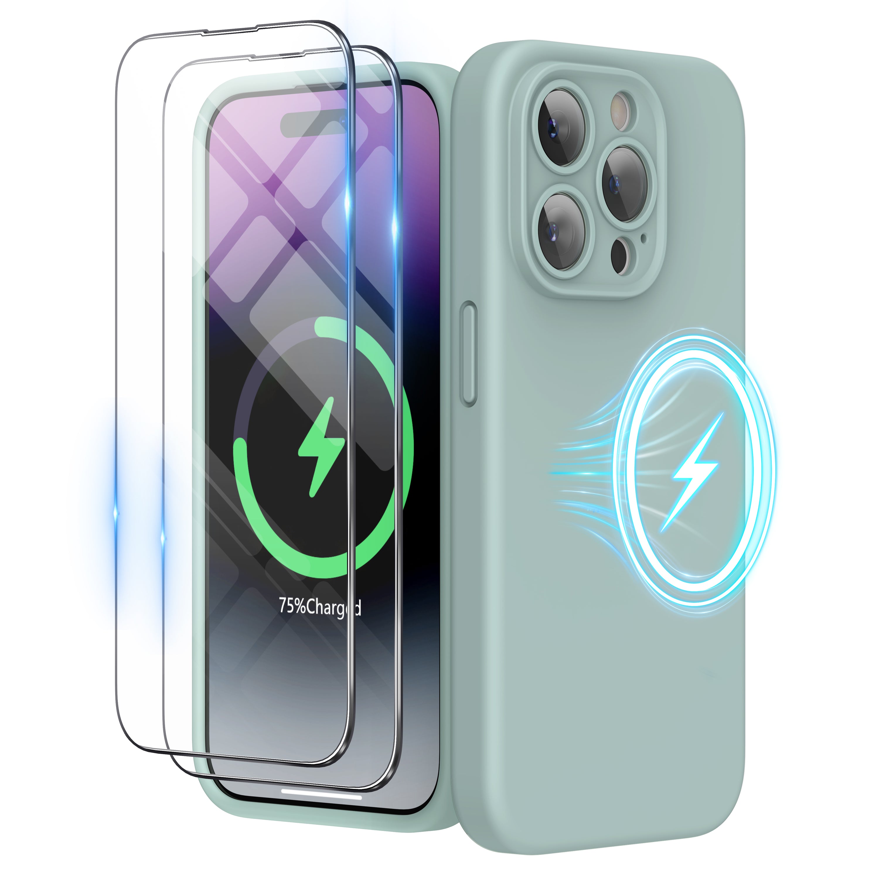 SURPHY Designed for iPhone 15 Plus Case Compatible with MagSafe (6.7 inch 2023), with 2 Pack Screen Protector, Liquid Silicone Phone Case (Camera Protective + Soft Microfiber Lining)