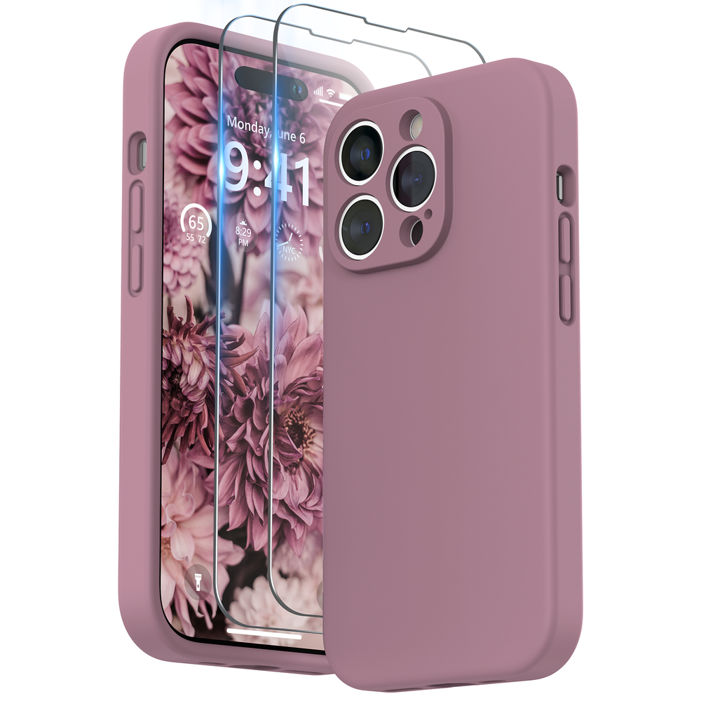 SURPHY Designed for iPhone 14 Pro Case with Screen Protector, (Camera Protection + Soft Microfiber Lining) Liquid Silicone Phone Case