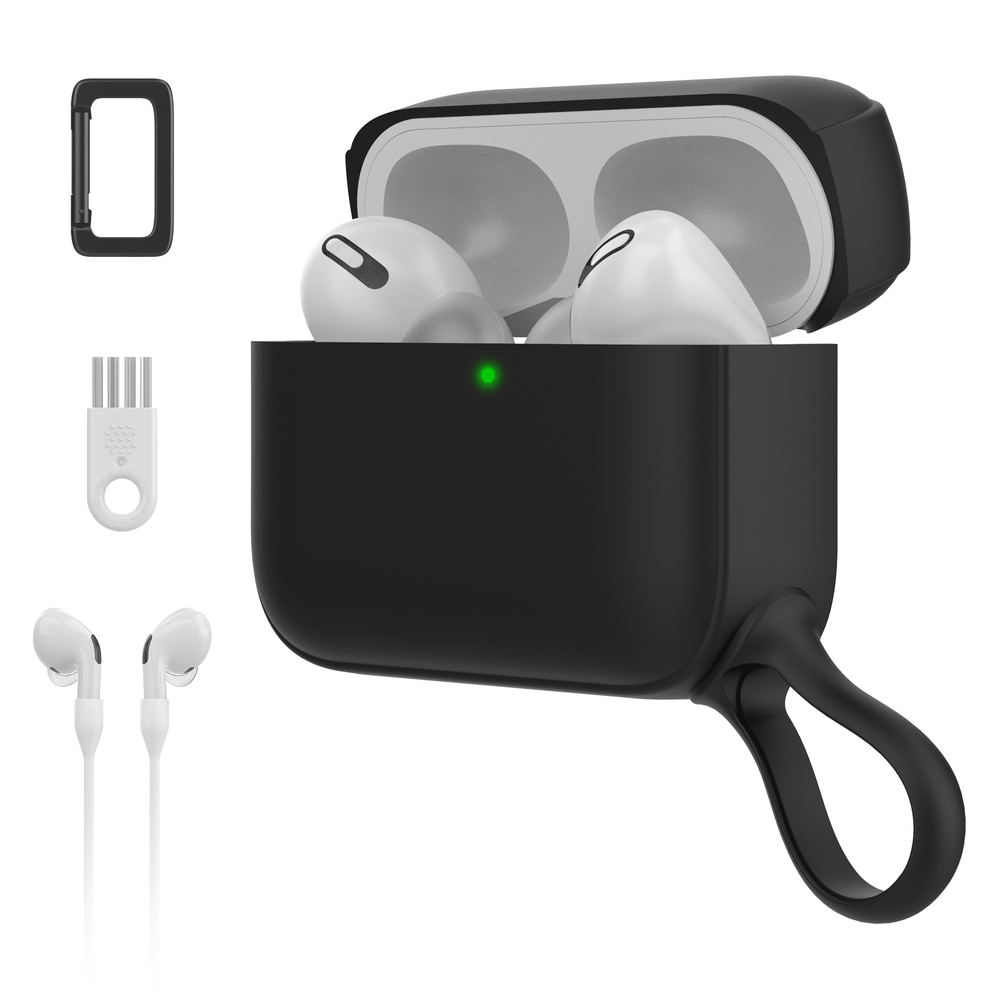SURPHY Silikon-Schutzhülle für AirPods Pro, mit Pothook und AirPods Pro-Zubehör (Anti-Verlust-Gurt, Karabiner, Bürste), Flüssigsilikon-Schutzhülle für AirPods Pro 2019 (Front-LED sichtbar)