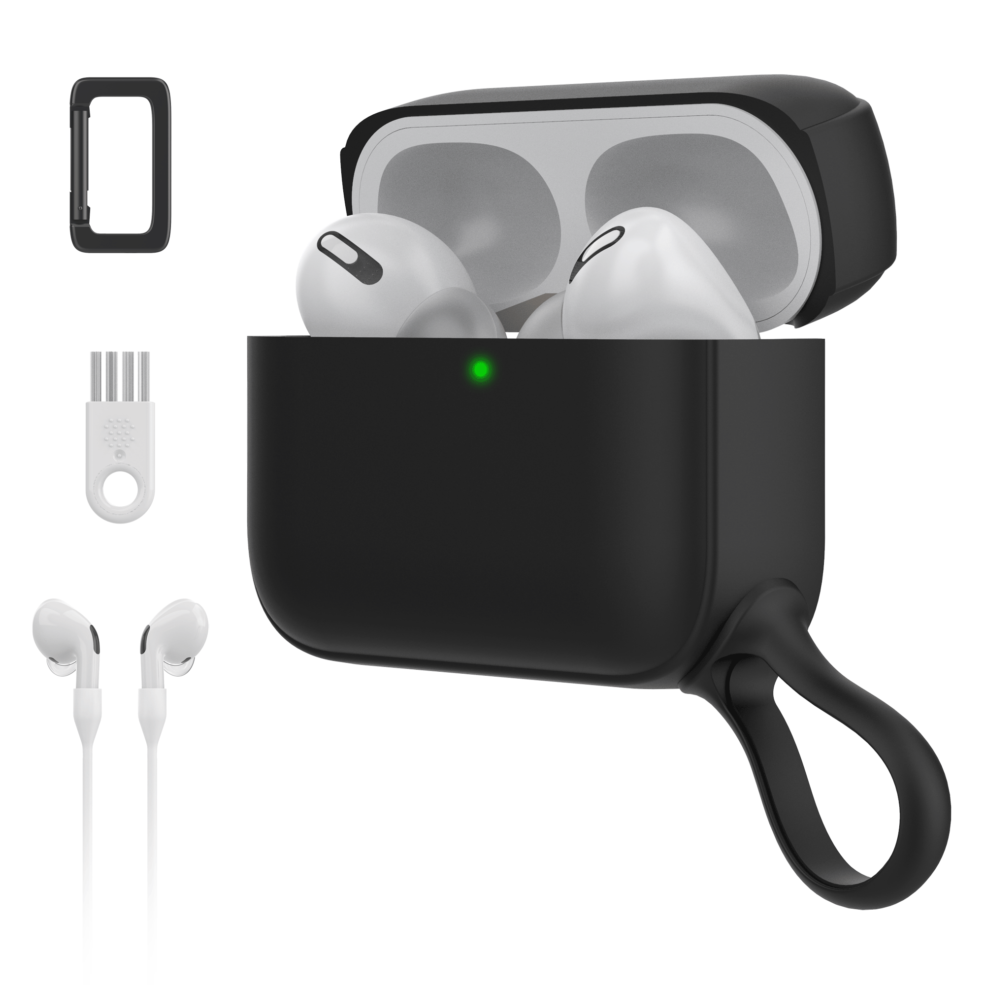 SURPHY Silicone AirPods Pro Case Cover, with Pothook & AirPods Pro Accessories (Anti-Lost Strap, Carabiner, Brush), Liquid Silicone Case for AirPods Pro 2019 (Front LED Visible)