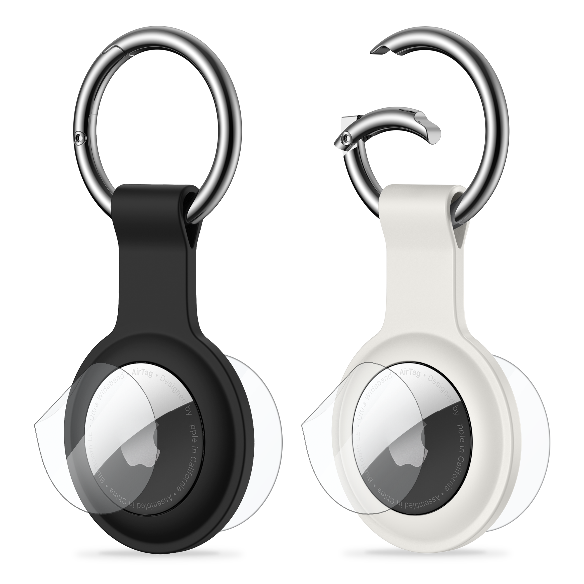 SURPHY Case for AirTag Keychain with Screen Protector (Airtag Not Pop Out Easily), 2 Pack Silicone AirTag Case, AirTag Key Ring, AirTag Holder