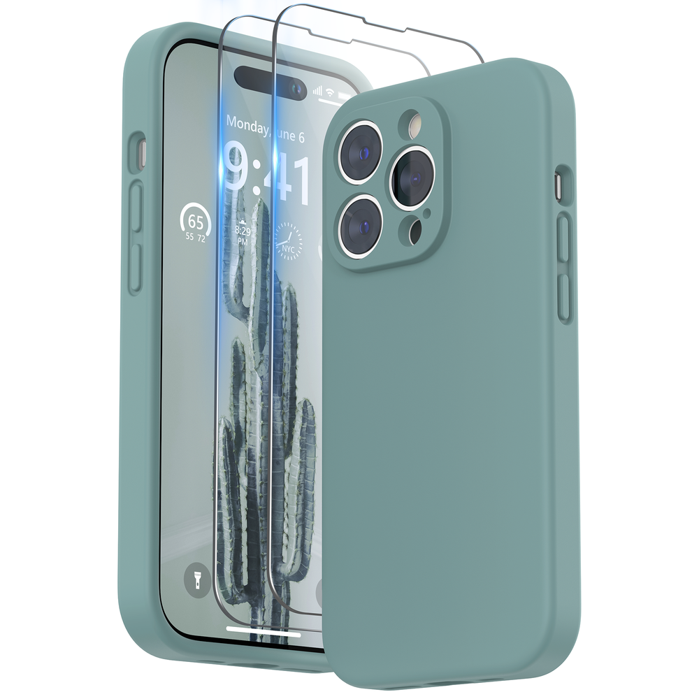 SURPHY Designed for iPhone 14 Pro Case with Screen Protector, (Camera Protection + Soft Microfiber Lining) Liquid Silicone Phone Case