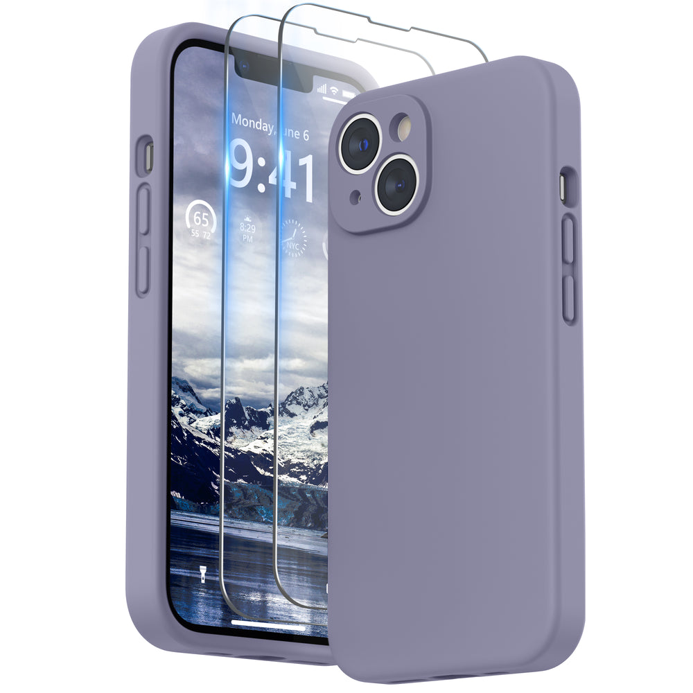 SURPHY Designed for iPhone 14 Plus Case with Screen Protector and Camera Protection, Liquid Silicone Phone Case with Soft Microfiber Lining