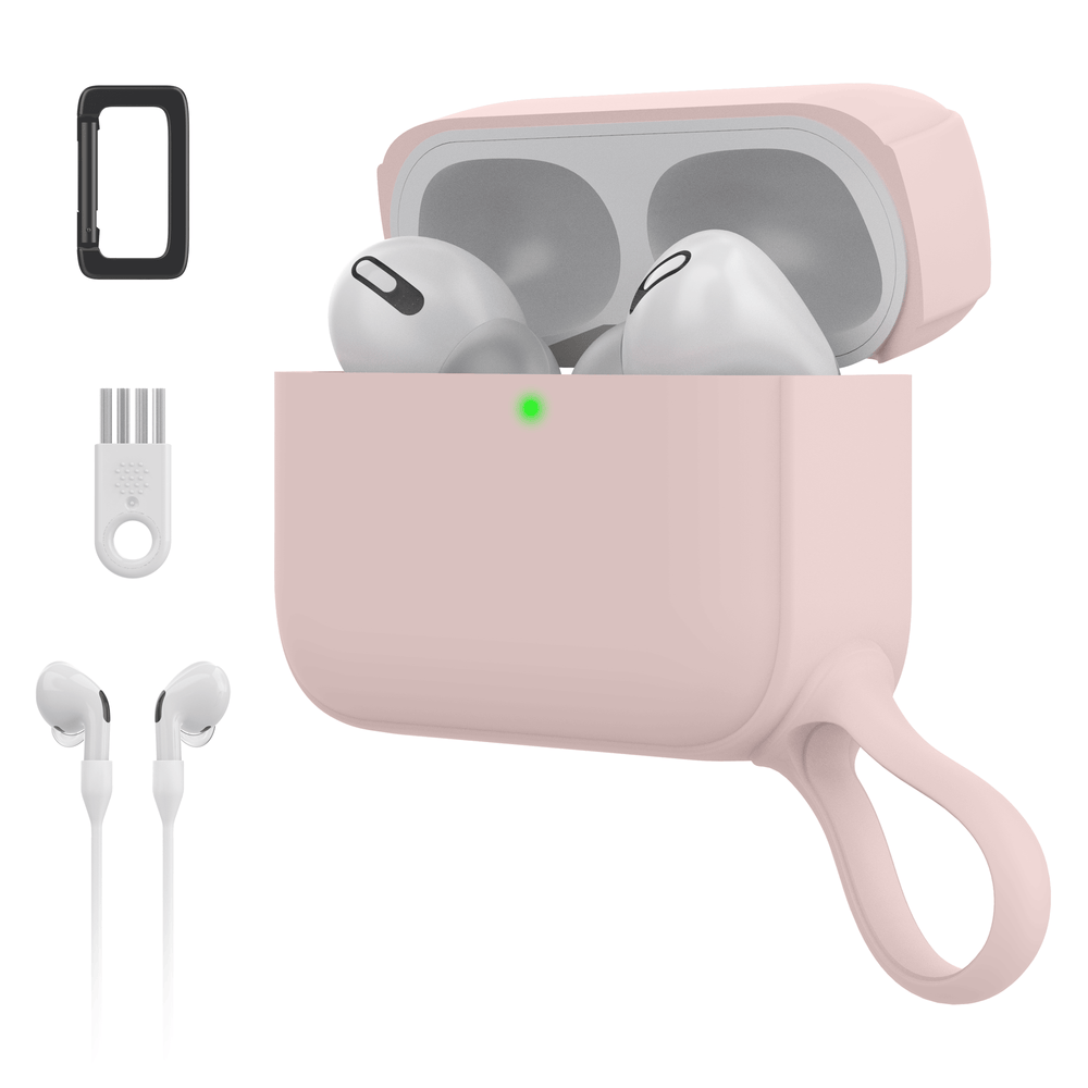 SURPHY Silikon-Schutzhülle für AirPods Pro, mit Pothook und AirPods Pro-Zubehör (Anti-Verlust-Gurt, Karabiner, Bürste), Flüssigsilikon-Schutzhülle für AirPods Pro 2019 (Front-LED sichtbar)