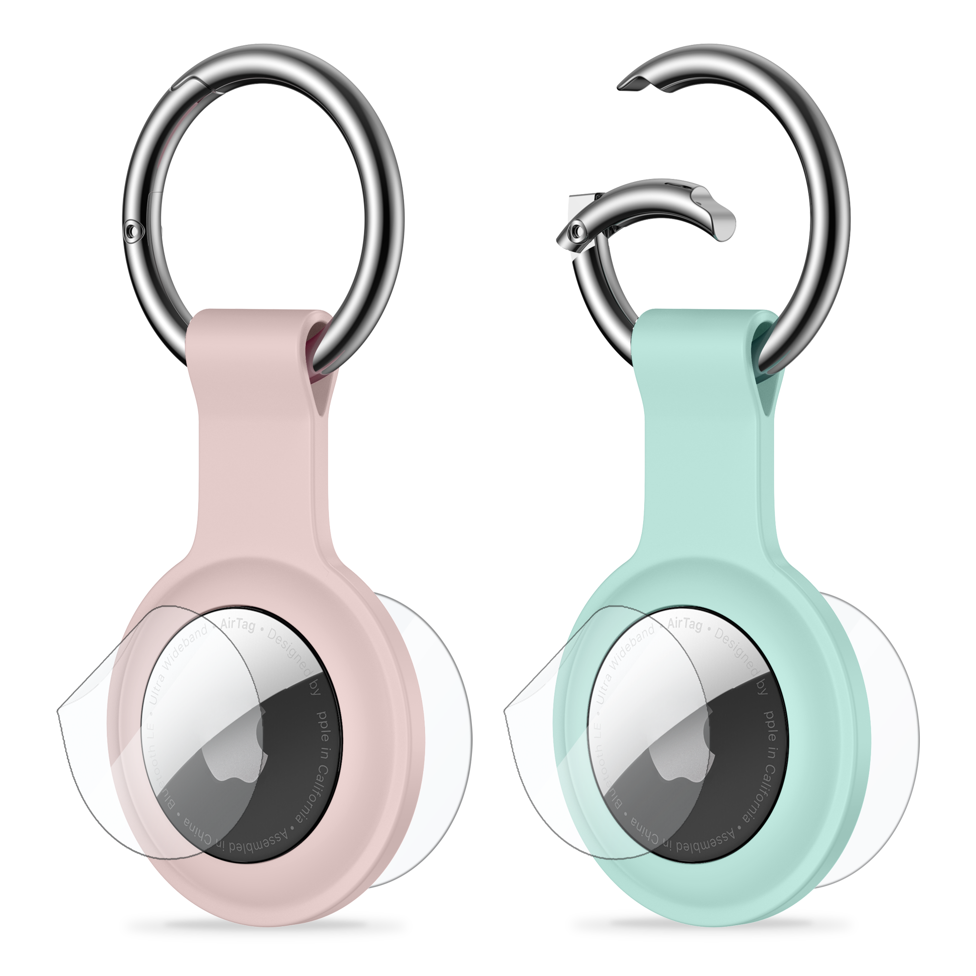 SURPHY Case for AirTag Keychain with Screen Protector (Airtag Not Pop Out Easily), 2 Pack Silicone AirTag Case, AirTag Key Ring, AirTag Holder