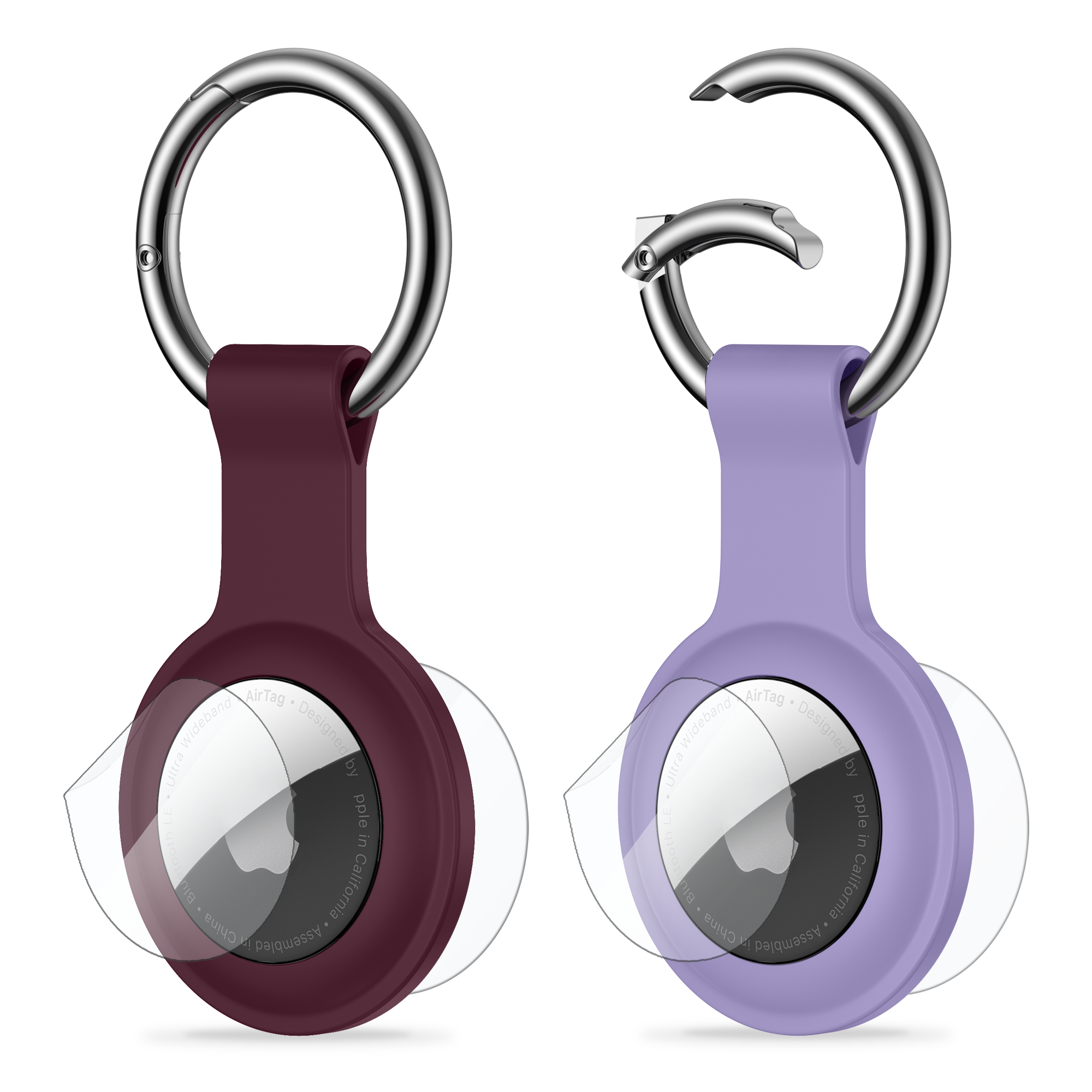 SURPHY Case for AirTag Keychain with Screen Protector (Airtag Not Pop Out Easily), 2 Pack Silicone AirTag Case, AirTag Key Ring, AirTag Holder