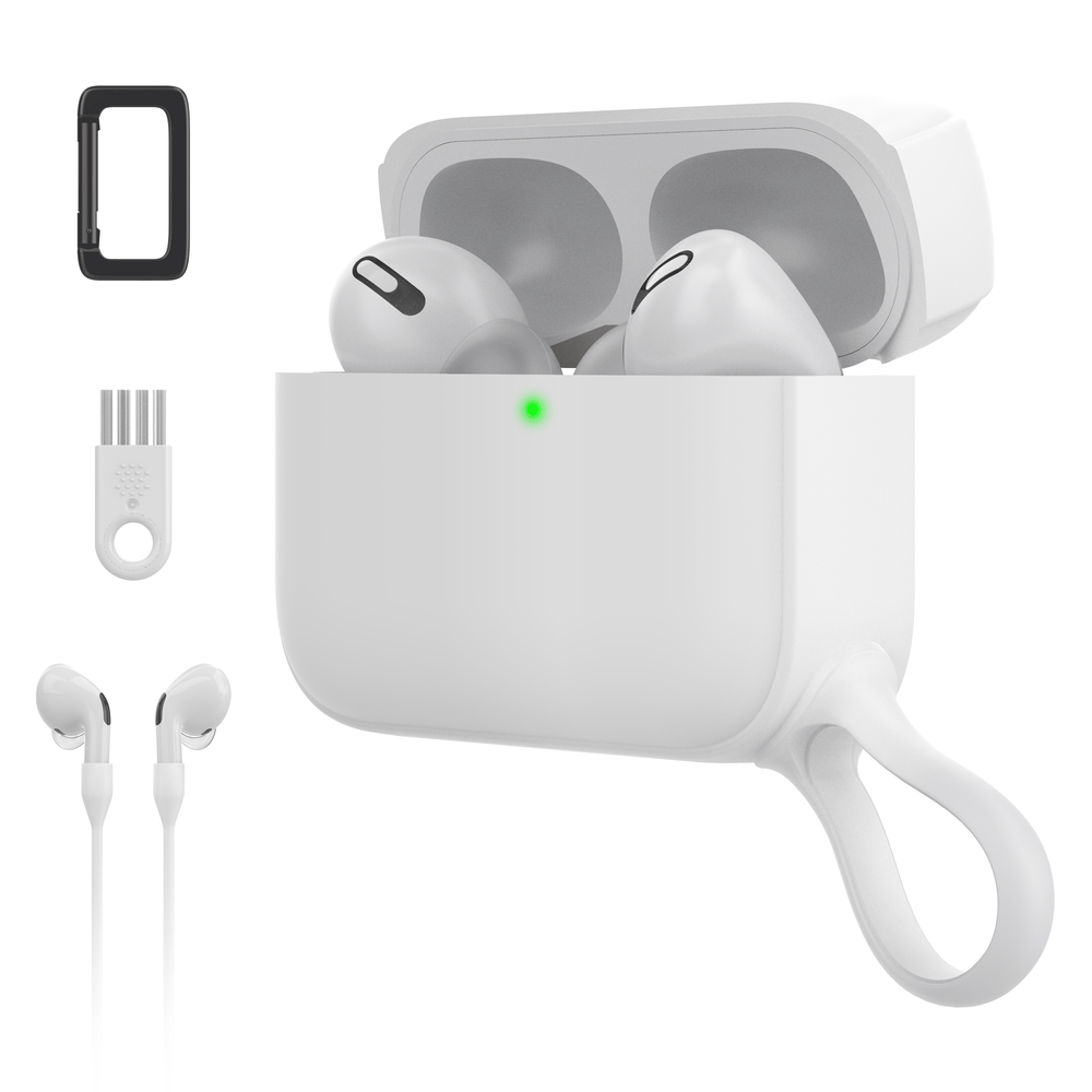 SURPHY Silikon-Schutzhülle für AirPods Pro, mit Pothook und AirPods Pro-Zubehör (Anti-Verlust-Gurt, Karabiner, Bürste), Flüssigsilikon-Schutzhülle für AirPods Pro 2019 (Front-LED sichtbar)