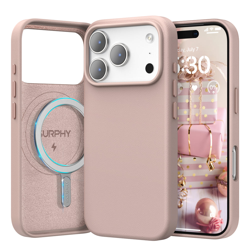 SURPHY Case for iPhone 17 Pro Max Case (6.9 inch 2025), Compatible with MagSafe, Faux Leather 17 Pro Max Phone Cases Whit Soft Microfiber Lining, Brown