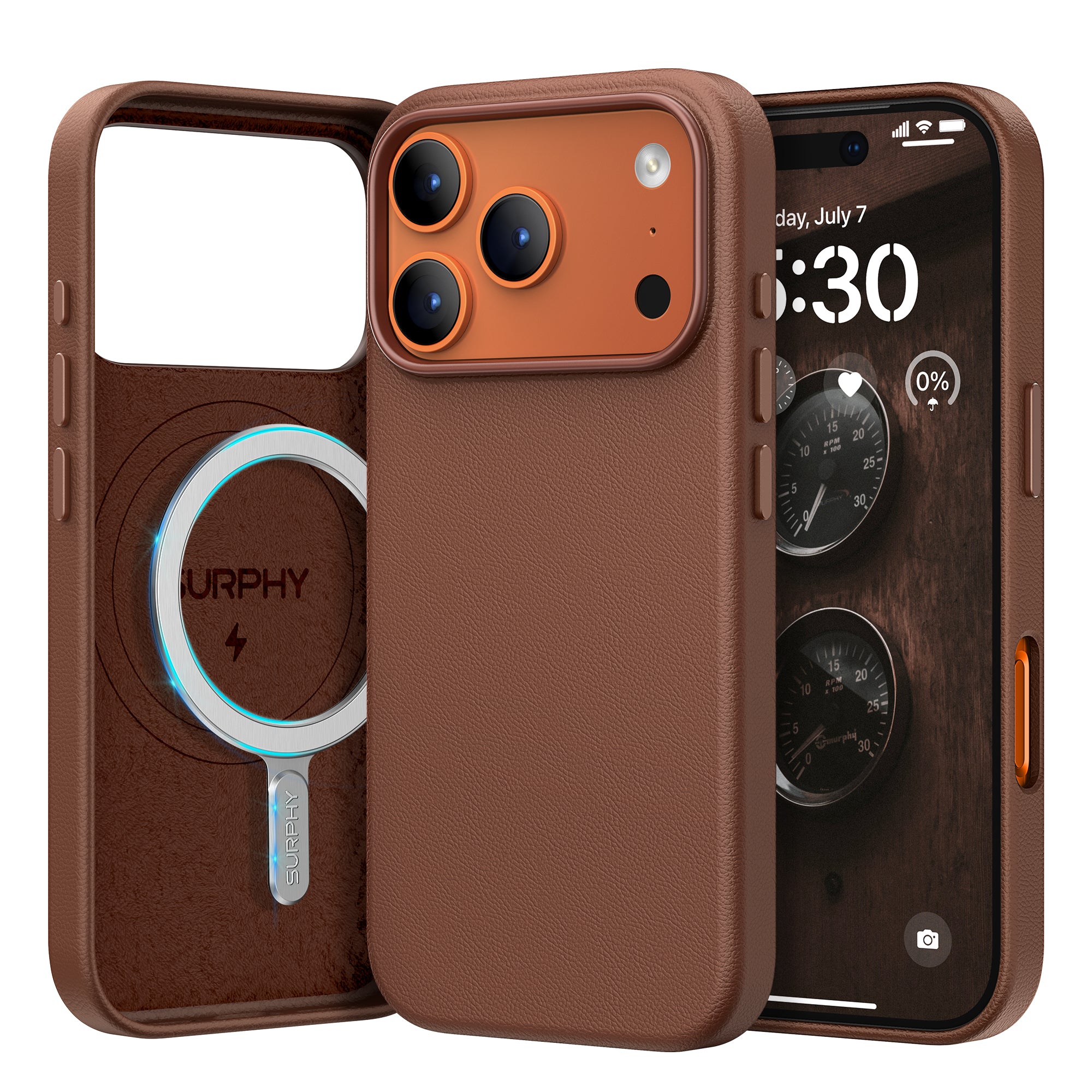 SURPHY Case for iPhone 17 Pro Max Case (6.9 inch 2025), Compatible with MagSafe, Faux Leather 17 Pro Max Phone Cases Whit Soft Microfiber Lining, Brown