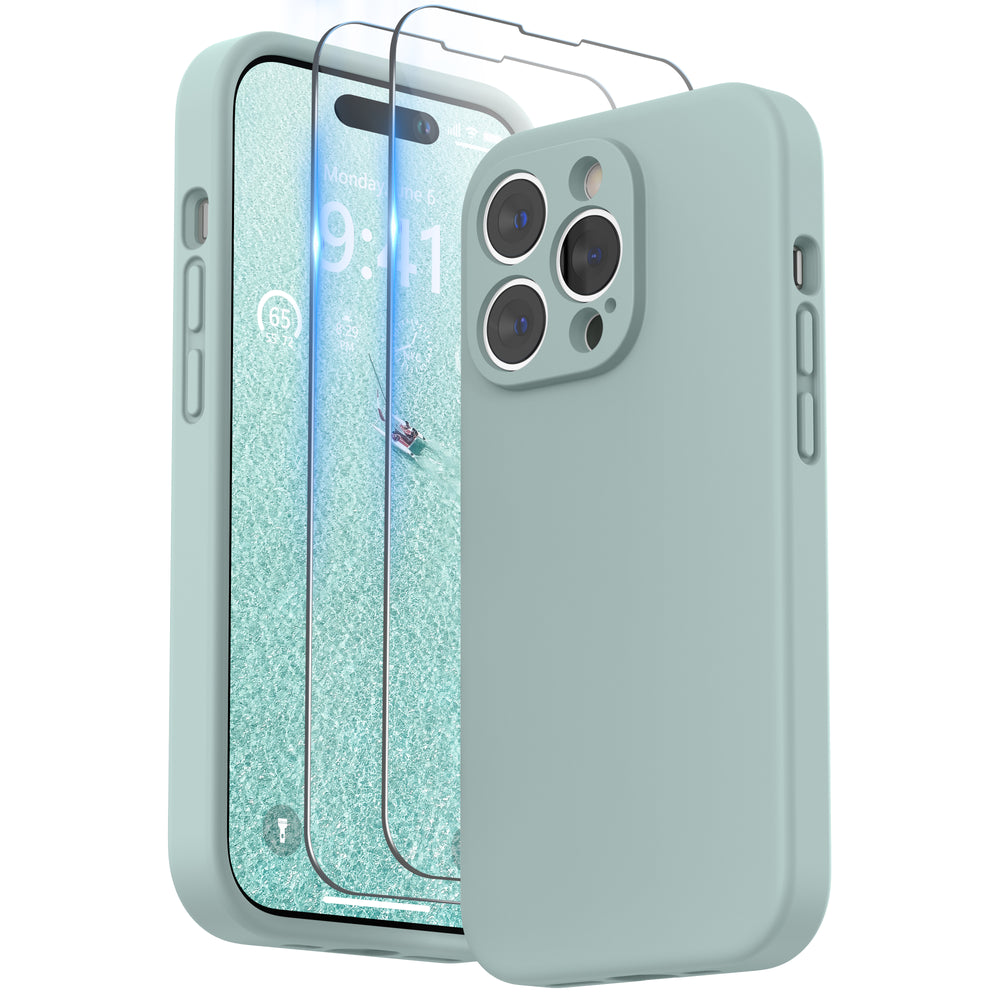 SURPHY Designed for iPhone 14 Pro Case with Screen Protector, (Camera Protection + Soft Microfiber Lining) Liquid Silicone Phone Case