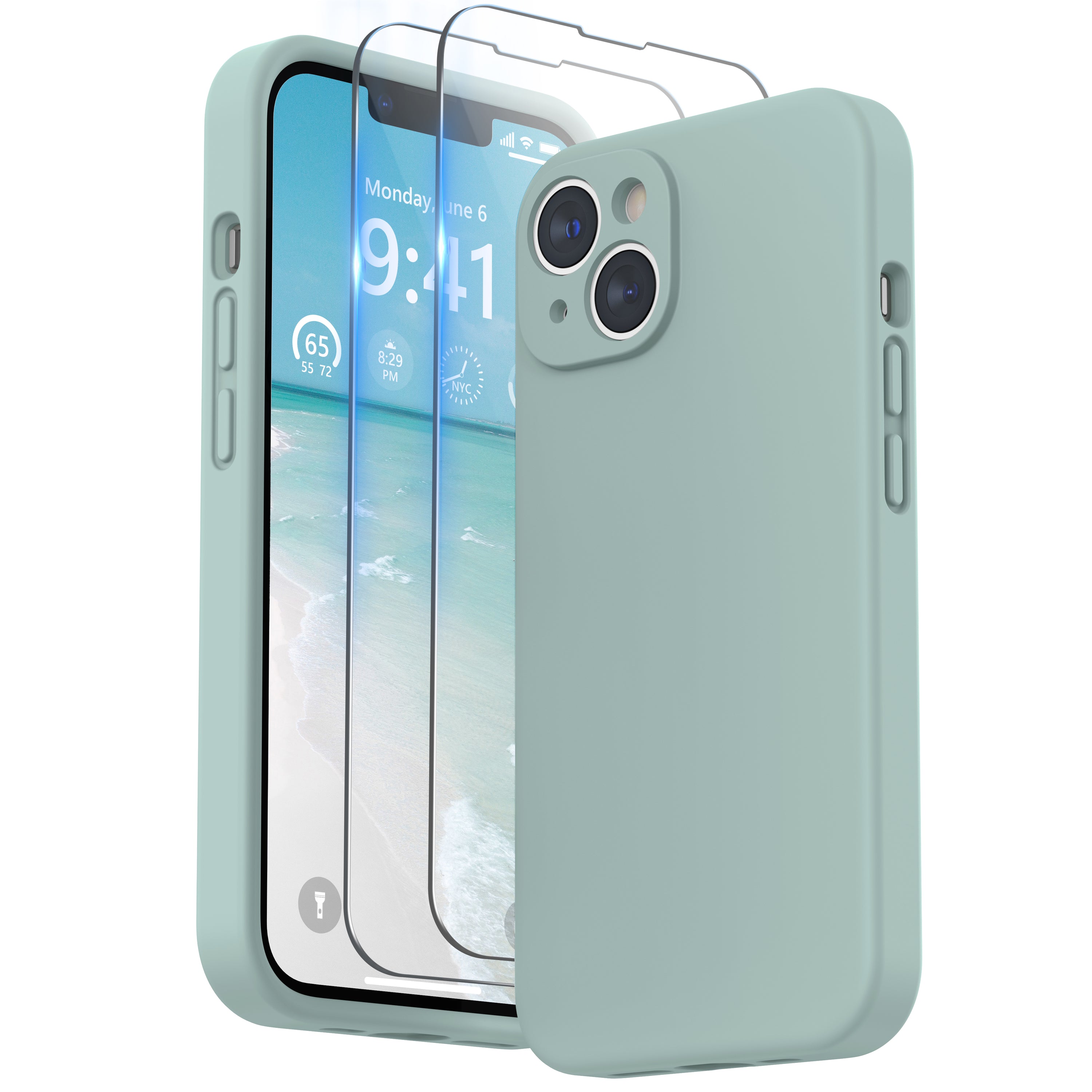 SURPHY Designed for iPhone 14 Plus Case with Screen Protector and Camera Protection, Liquid Silicone Phone Case with Soft Microfiber Lining
