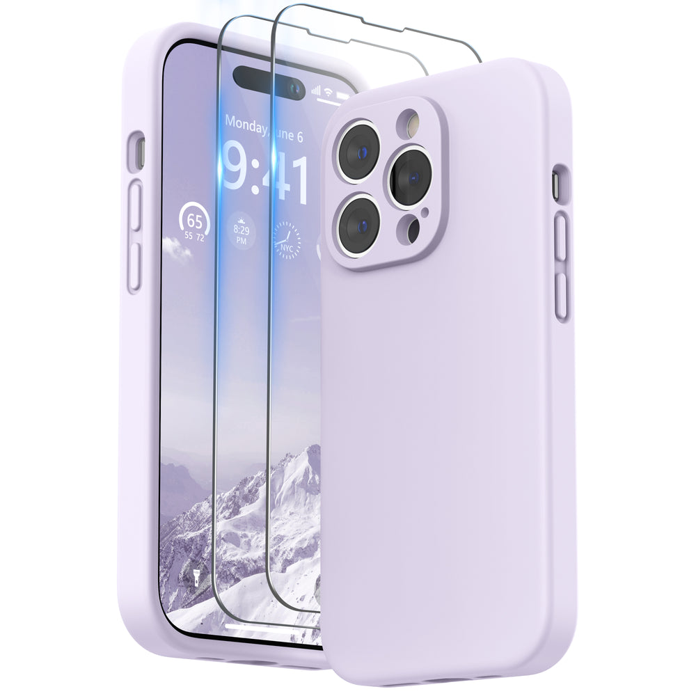 SURPHY Designed for iPhone 14 Pro Case with Screen Protector, (Camera Protection + Soft Microfiber Lining) Liquid Silicone Phone Case