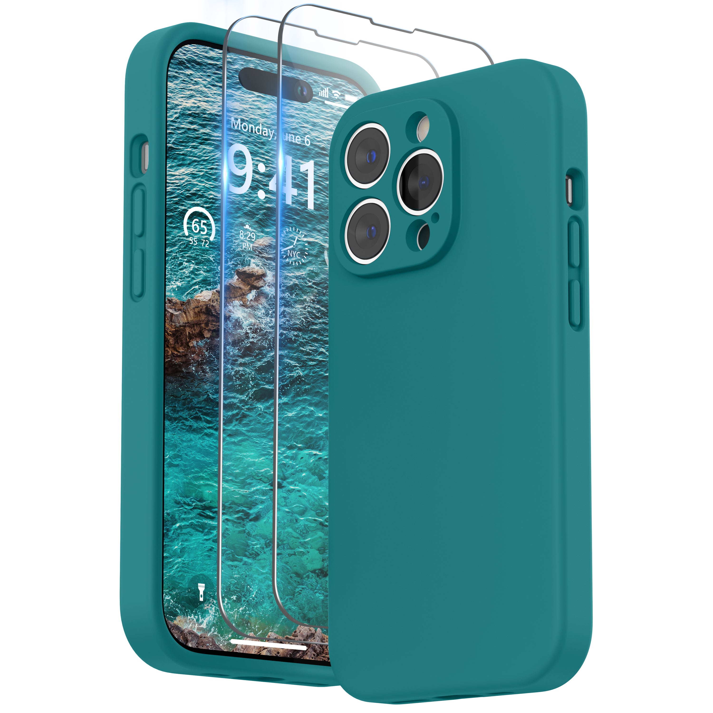 SURPHY Designed for iPhone 14 Pro Case with Screen Protector, (Camera Protection + Soft Microfiber Lining) Liquid Silicone Phone Case