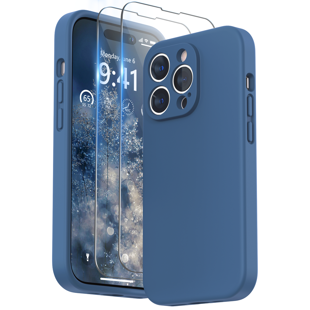 SURPHY Designed for iPhone 14 Pro Case with Screen Protector, (Camera Protection + Soft Microfiber Lining) Liquid Silicone Phone Case