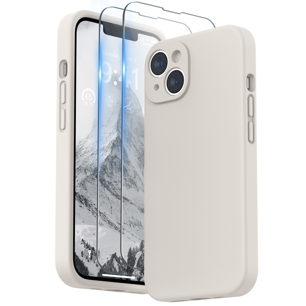 SURPHY Designed for iPhone 14 Plus Case with Screen Protector and Camera Protection, Liquid Silicone Phone Case with Soft Microfiber Lining