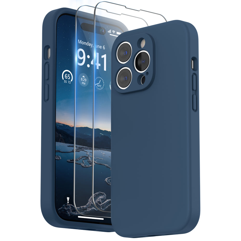 SURPHY Designed for iPhone 14 Pro Case with Screen Protector, (Camera Protection + Soft Microfiber Lining) Liquid Silicone Phone Case