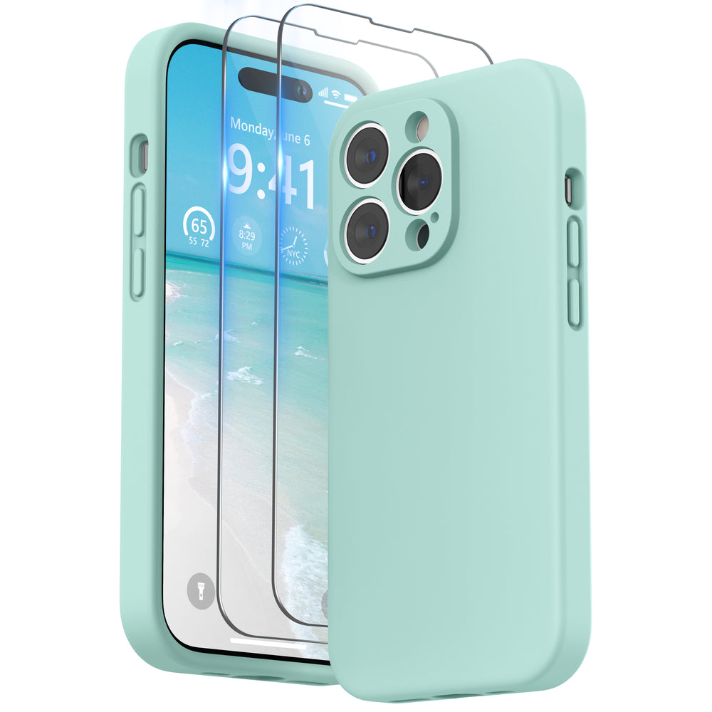 SURPHY Designed for iPhone 14 Pro Case with Screen Protector, (Camera Protection + Soft Microfiber Lining) Liquid Silicone Phone Case