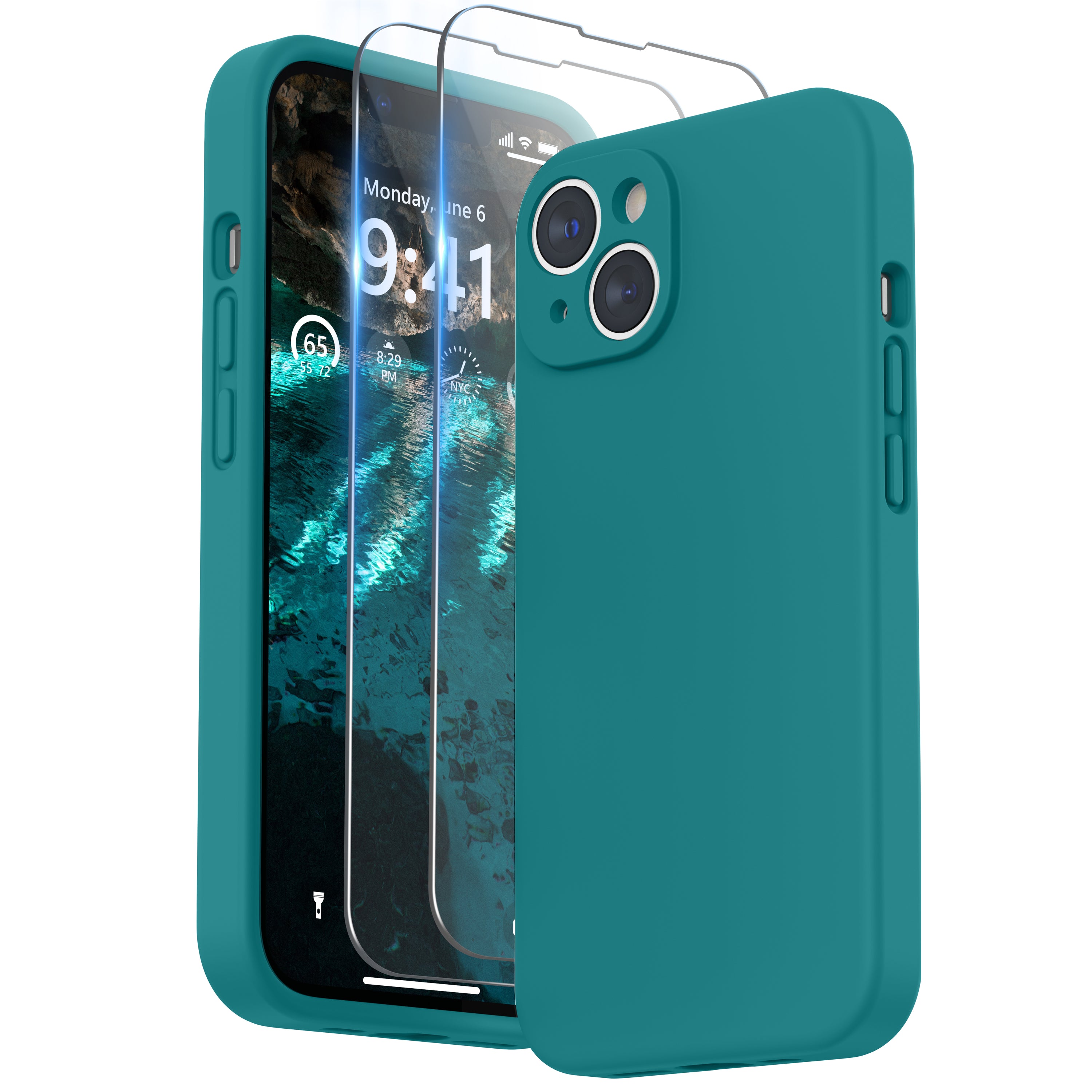 SURPHY Designed for iPhone 14 Plus Case with Screen Protector and Camera Protection, Liquid Silicone Phone Case with Soft Microfiber Lining