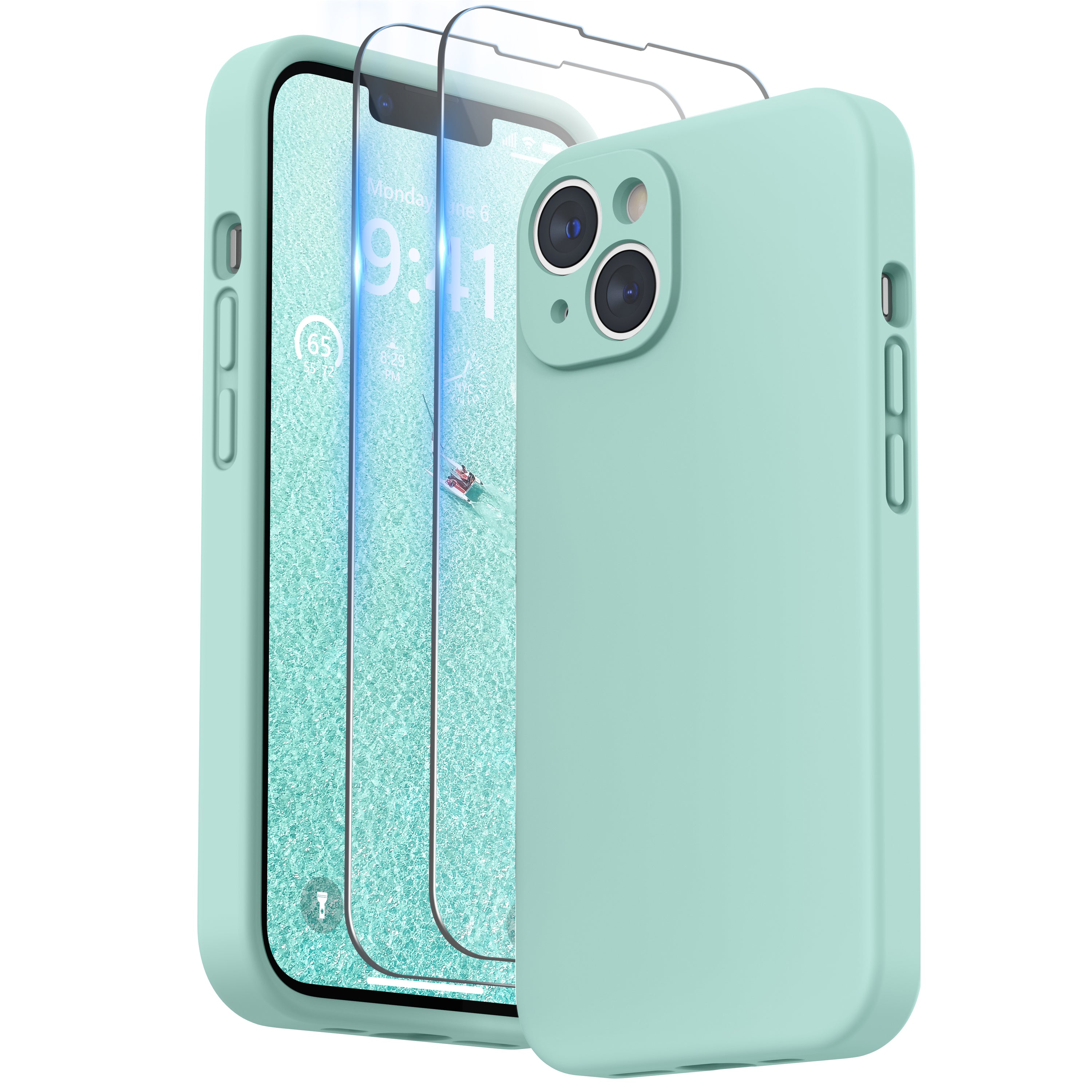 SURPHY Designed for iPhone 14 Plus Case with Screen Protector and Camera Protection, Liquid Silicone Phone Case with Soft Microfiber Lining