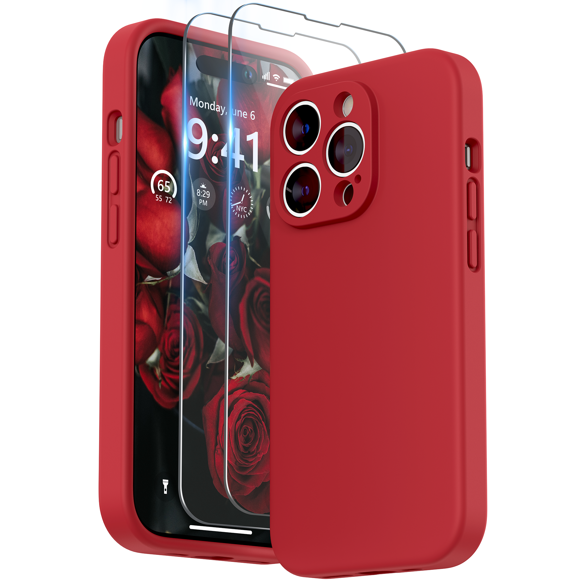 SURPHY Designed for iPhone 14 Pro Case with Screen Protector, (Camera Protection + Soft Microfiber Lining) Liquid Silicone Phone Case