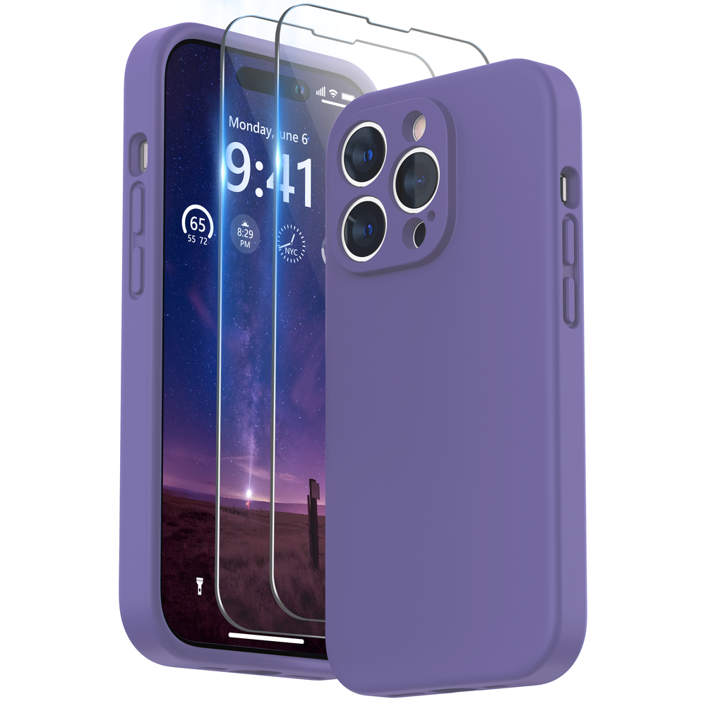 SURPHY Designed for iPhone 14 Pro Max Case with Screen Protector, (with Camera Protection + Soft Microfiber Lining) Liquid Silicone Phone Case