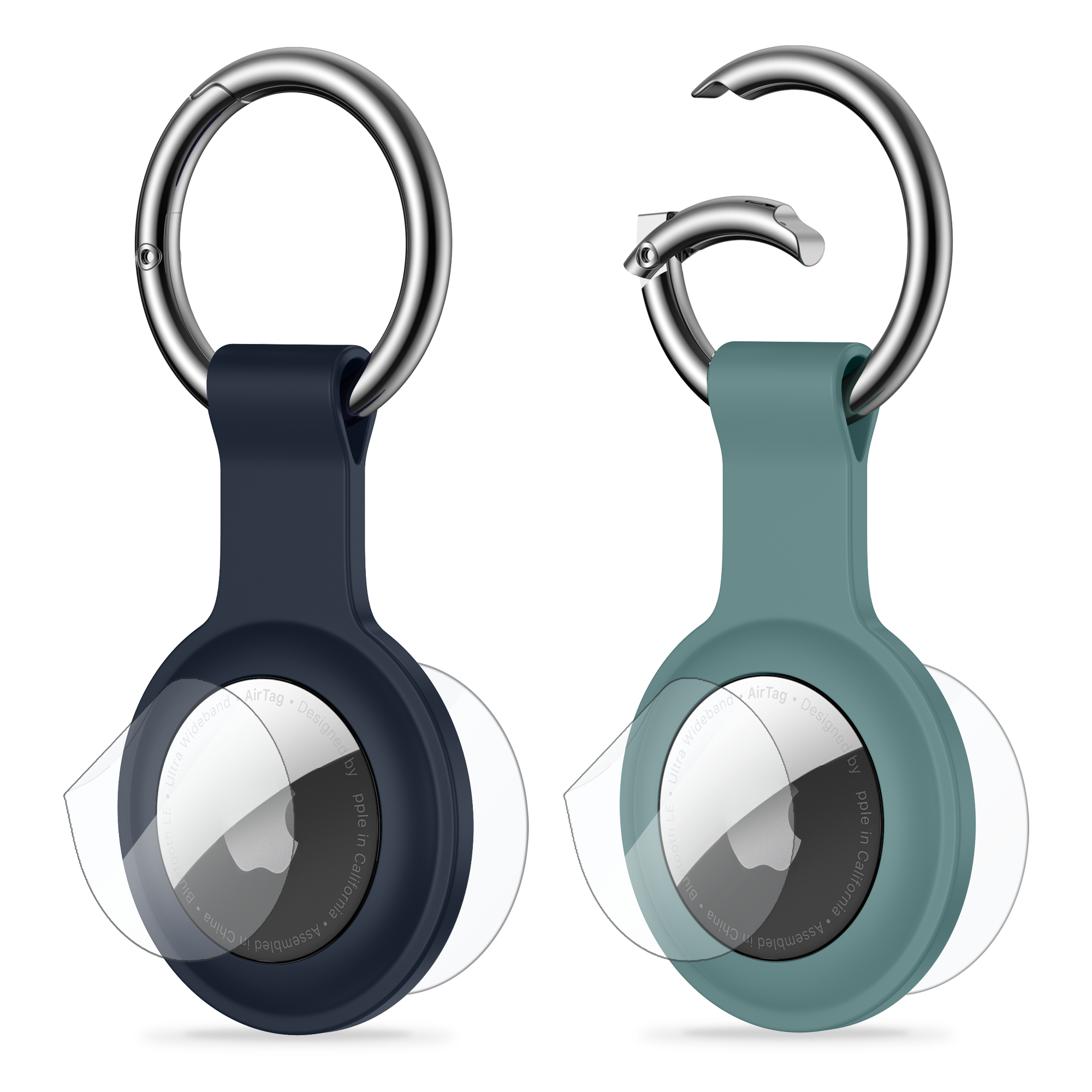 SURPHY Case for AirTag Keychain with Screen Protector (Airtag Not Pop Out Easily), 2 Pack Silicone AirTag Case, AirTag Key Ring, AirTag Holder