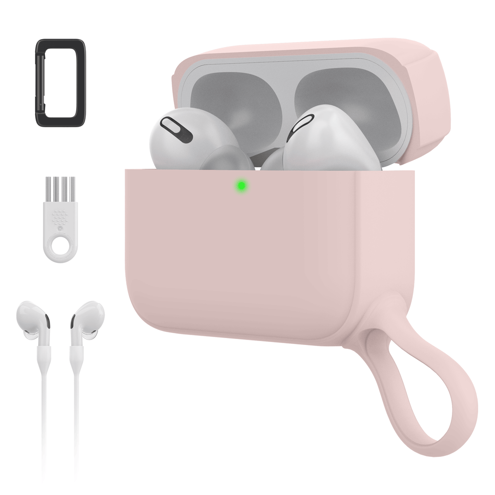 SURPHY Silicone AirPods Pro Case Cover, with Pothook & AirPods Pro Accessories (Anti-Lost Strap, Carabiner, Brush), Liquid Silicone Case for AirPods Pro 2019 (Front LED Visible)